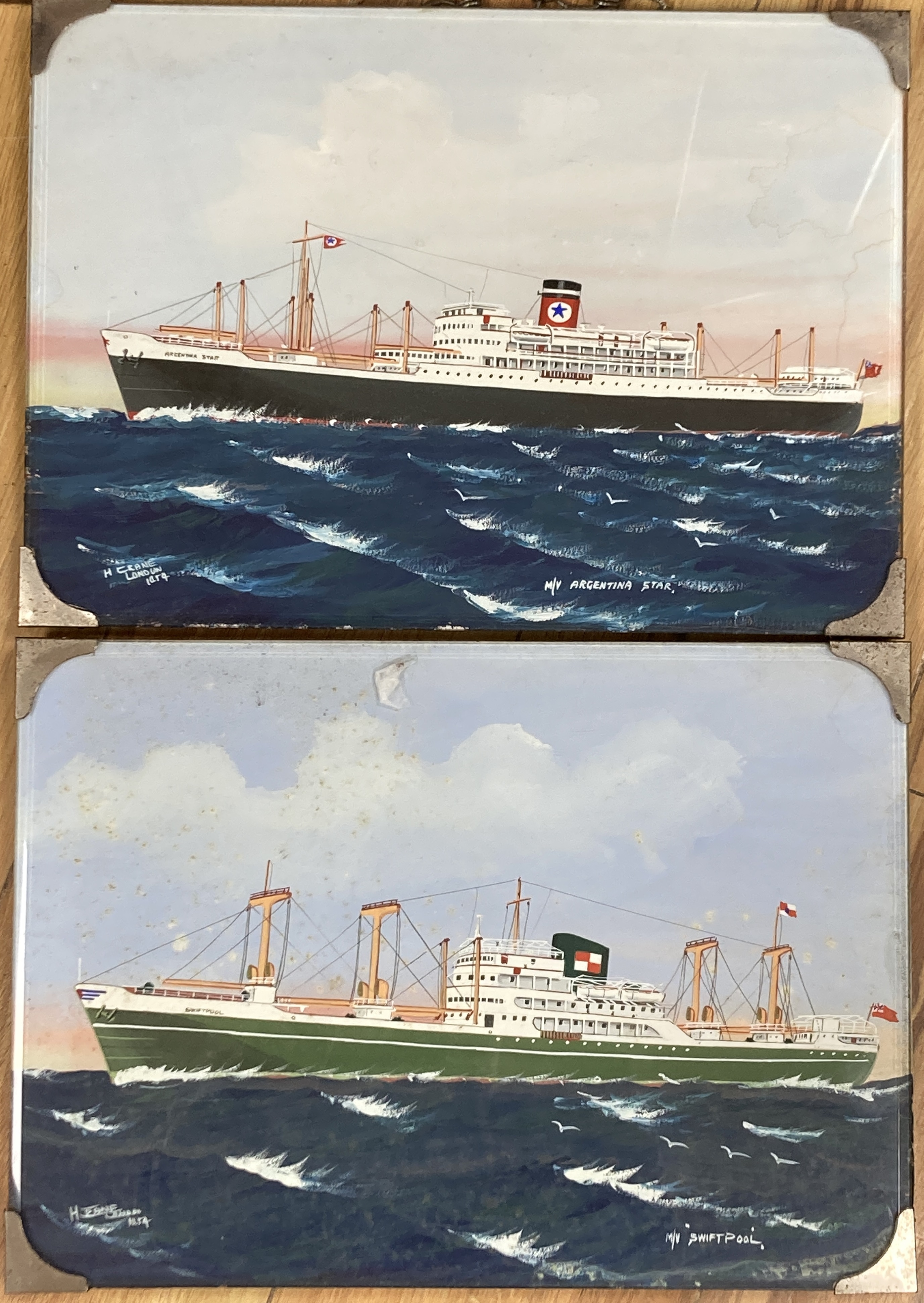 H. Crane, pair of gouaches, MV Argentina Star and MV Swiftpool, signed and dated 1954, 25 x 35cm